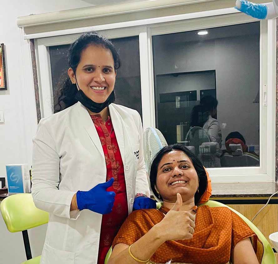 Happy female patient after dental treatment with Dr. Sumedha at Sharanya Dental Clinic, Kondapur